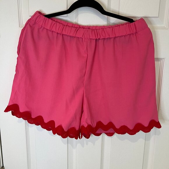 Women’s Pink and Red Two Piece Set Button Top with Scallop Trim size Large - Picture 9 of 10